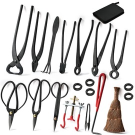 14-Piece Bonsai Tree Kit, Bonsai Tool Set, Carbon Steel Scissors Cutter Shears, Perfect Gardening Trimming Pruning Tools Jin Pliers, Rake with Spatula Starter Kit