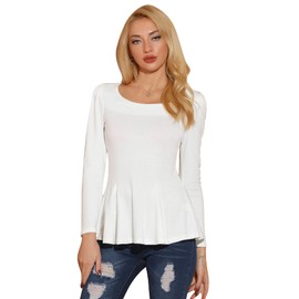 Allegra K Women's Long Sleeves Scoop Neck Casual Peplum Shirt Tops X-Small White