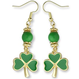 Lucky Clover Shamrock Dangle Earrings for Women St Patrick's Day Accessories Green Bead Four-Leaf Clovers Cute Dangles