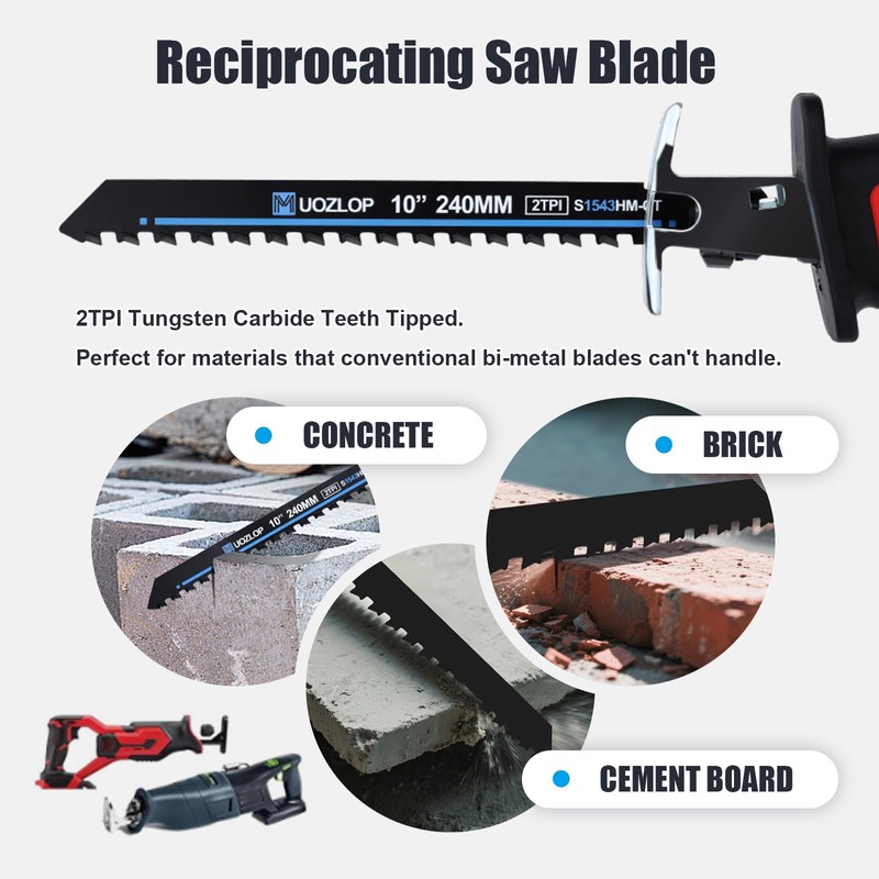MUOZLOP 10 inch Masonry Reciprocating Saw Blades,2TPI Carbide Blade Strong