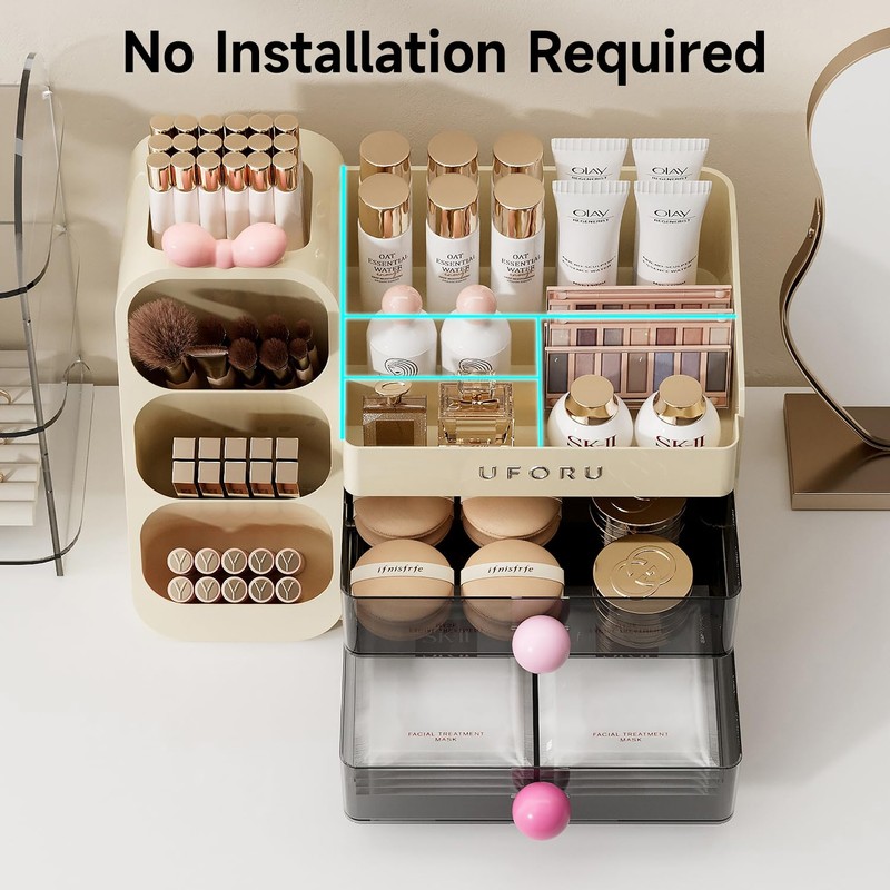 UFORU Makeup Organizer for Vanity with Brush Holder, Countertop Organizer