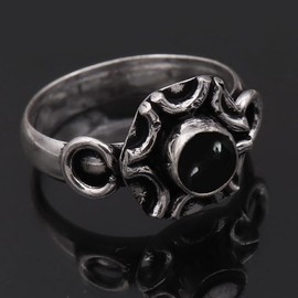 JEWELSTREZORO Cabochon-Schwarzer Onyx Edelstein-für Herren und Damen,Geschenkartikel, 925er-Sterling Silber Band Ring Schmuck TSR1006BY_7 (53 (16.9))