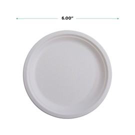 ECO PRODUCTS Compostable Disposable Paper Plates, 6" Round Eco-Friendly Molded Fiber Plates, Grease & Cut Resistant, White, Pack of 50