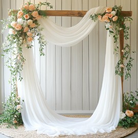 Patioman Wedding Arch Draping Fabric, 31.5" x 20FT Wrinkle-Free Sheer Chiffon Drapery for Ceremony Backdrop, Arbor, Pergola, Church Cross, Photo Booth, Baby Shower & Home Decor, 1-Pack, White
