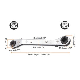 sourcing map HVAC Service Wrench 1/4" 5/16" 3/16" 3/8" 25 Degrees SAE Double Head 16-Teeth Air Conditioner Valve Reversible Ratchet Wrench for Refrigeration Equipment Repair, Silver