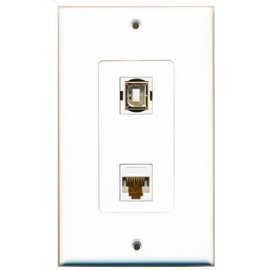 RiteAV 1 Port Cat6 Ethernet White 1 Port USB B-B Wall Plate Oversized Jumbo MIDI