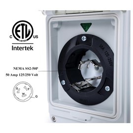 50 Amp Generator Inlet Box NEMA SS2-50P Outdoor Electrical Box with Pre-Drilled Holes and Power Indicator Light,ETL Certified for Home Backup Generator Power Cord Connection