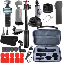 Kit for DJI Osmo Pocket 3 Accessories Tripod Selfie Stick Glass Screen Protector Film for Lens Case Cover Suction Cup Silicone Non-Slip Mount Backpack Clip 32E (Kit1 for DJI OSMO Pocket3)