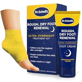 Dr. Scholl's Renovación de Pies Ásperos y Secos Ultra - Tratamiento Nocturno con Crema para Pies Nocturna de 3 oz con Aloe, Aceite de Coco y Urea y Ca