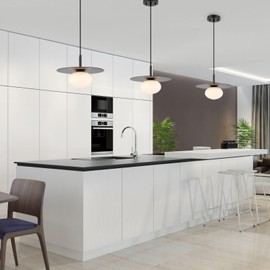 BYOLIIMA Modern Globe Pendant Lighting Set of 2 Milky White Glass Shade Matte Black Farmhouse Pendant Light 11.81" Dome Industrial Hanging Ceiling Light Fixture Kitchen Island Dinning Room Bedroom