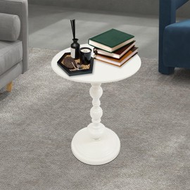 QUSKLISU End Table, Vintage Metal Side Table, 15.7 x 20.5 Inch Sofa Round Side Table Nightstand Decorative Small Accent Pedestal Table for Living Rooms, Bedroom, Bars, Office, Corners (White)