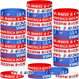 Hollowfly 60 PCS 4th of July Silicone Wristband Patriotic Independence Day Rubber Wristbands Red White and Blue Wristbands Bulk for Adults Kids Gifts Patriotic Accessories Party Favors School Supplies