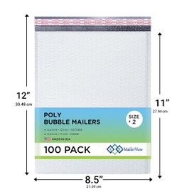 White Poly Bubble Mailers 8.5x12 inch #2 | Self Seal Padded Envelopes | Cushioned Bubble Mailer | Usable Size 8.5x11 | WaterProof | Lightweight mailing Shipping Bags | US Made | 100 Pack Bulk
