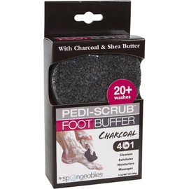 Spongeables Pedi-Scrub Foot Buffer, Charcoal Sweet Sangria, Contains Shea Butter and Tea Tree Oil, Foot Exfoliating Sponge with Heel Buffer and Pedicure Oil, 20+ Washes, Pack of 3