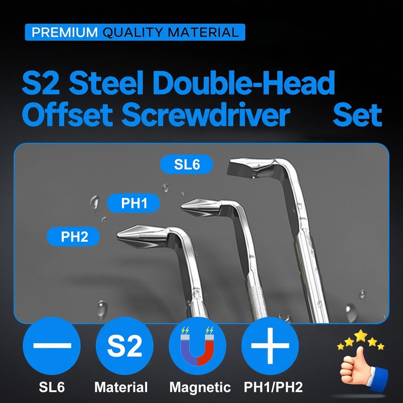 3PCS Offset Screwdriver Set S2 Steel L-Type Double Head Offset