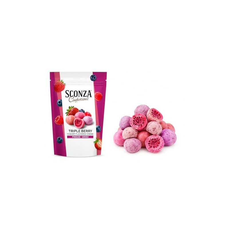Sconza Triple Berry Freeze-Dried Berries Covered in Yogurt Flavored Crème,