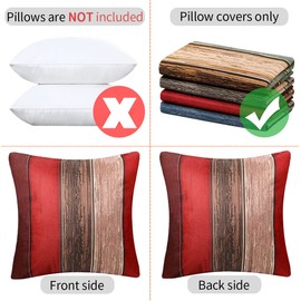 Set of 2 Striped Cushion Covers 50 x 50 cm Red Brown Wood Stripes Linen Look Waterproof Cushion Cover Outdoor Cushion Cover Set Sofa Cushion Decorative for Balcony Patio Garden Outdoor Decoration