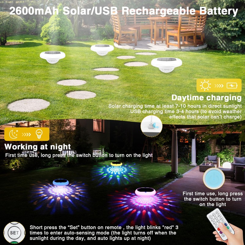 Solar Powered and USB Rechargeable Floating Pool Lights, 6.69 Inch