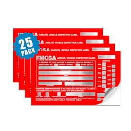 Annual Vehicle Inspection Label 25 Pack 1.6 mil Aluminum Label with Permanent Self Adhesive 6" x 3.5" Meet DOT AVIR Requirements Red