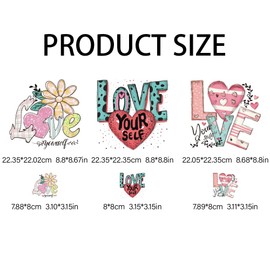arricraft 6 Stück Kleines Frisches Thema Wärmeübertragungsfolie Logo Aufkleber Set 6 Stile „Love Yourself“ Wärmeübertragungsaufkleber Zum Aufbügeln Für T Shirts Aufnäher Taschen Hüte Bastelarbeiten