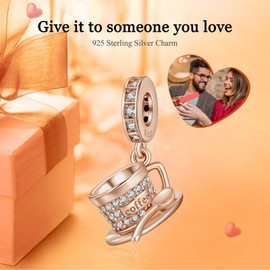 Rimgoris 925 Sterling Silver Charm for women bracelets necklace Rose Gold Coffee Cup Dangle Charms Women Bracelet Charm Gift