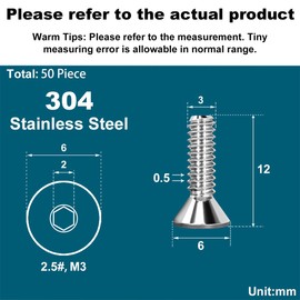Drenky Pack of 50 M3 x 12 mm Countersunk Screws Stainless Steel V2A VA A2 Countersunk Head Screws DIN 7991 / ISO 10642 Threaded Screws Rustproof Silver Socket Screws Metric Standard Thread