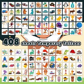 Leesgel 408 PCS Temporary Tattoo Kids Party Favors, Individually Wrapped Kids Tattoos School Supplies Teacher Stickers, Funny Custom Birthday Goodie Bags Stuffers Fillers