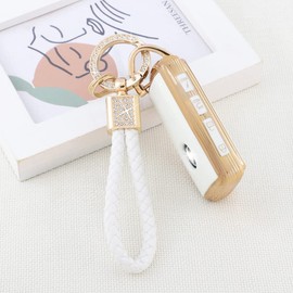 PIFOOG Key Fob Cover for Mazda 4 Buttons White Gold TPU Car Keys Case Shell Protector Bling Keychain Ring for Mazda 3 6 CX5 CX9 CX30 CX50 MX5 Smart Key Accessories Girly Women Cute