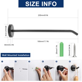 NearMoon Coat Hooks, Wall Hooks for Hanging Hat Hurse Robe, 304 Stainless Steel Heavy Duty Towel Hangers for Bathroom Livingroom Hotel Kitchen Garage, 6 Pack (8 Inch, Matte Black)