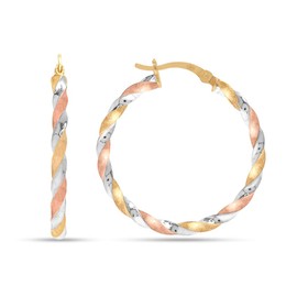 LeCalla 925 Sterling Silver Jewelry 14K Gold-Plated Three-Tone Hoop Earrings Light-Weight Italian Design Medium Click-Top Hoops Earring for Women 35 MM