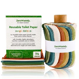 Reusable Toilet Paper - 24 Reusable Bidet Towels - Super Soft, Absorbent, Washable & Re-Rollable Cloth Wipes - Cut Back & Waste Less with our Colored Toilet Paper Towels - By ZeroWastely