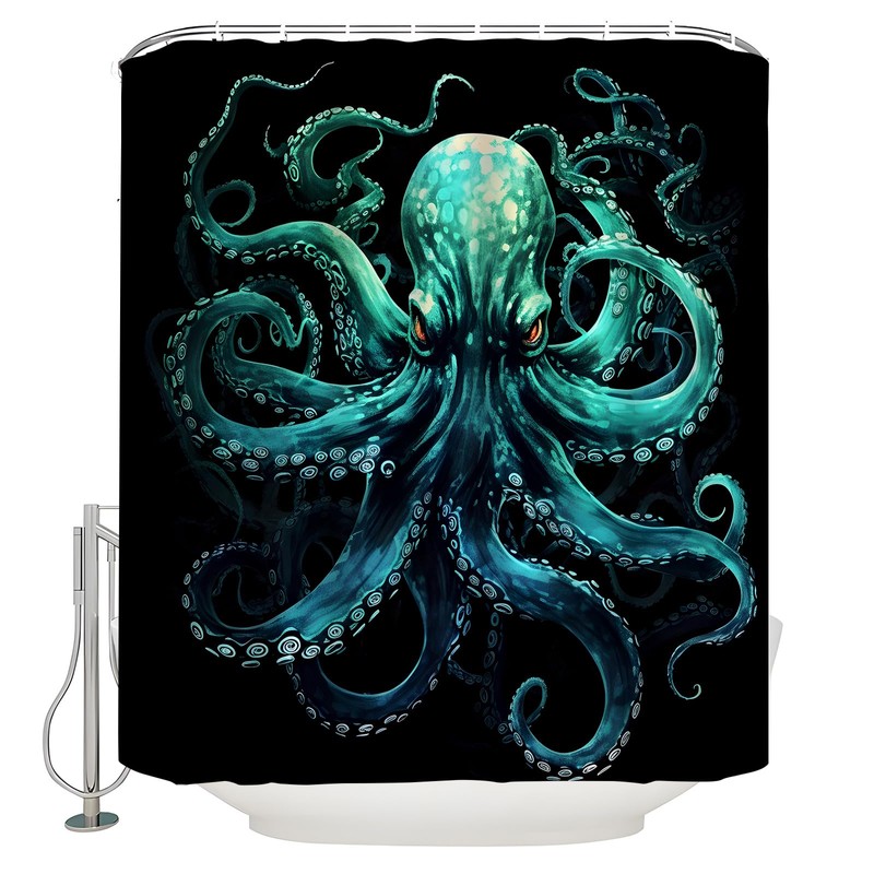 Octopus Shower Curtain Green Octopus Tentacles Ocean Vintage Sea Wildlife
