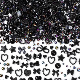 1450pcs Black 3D Multi Shapes Pearl Nail Charms, COOSLIM Flatback Pearls Heart Bowknot Nail Charms Mix Styles Star Bow for Nail ArtDecoration