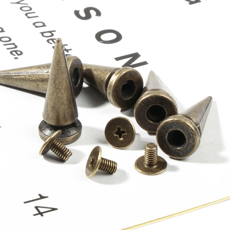 50sets Spikes and Studs Kit,10x25mm Bronze Cone Clothing Spike Stud