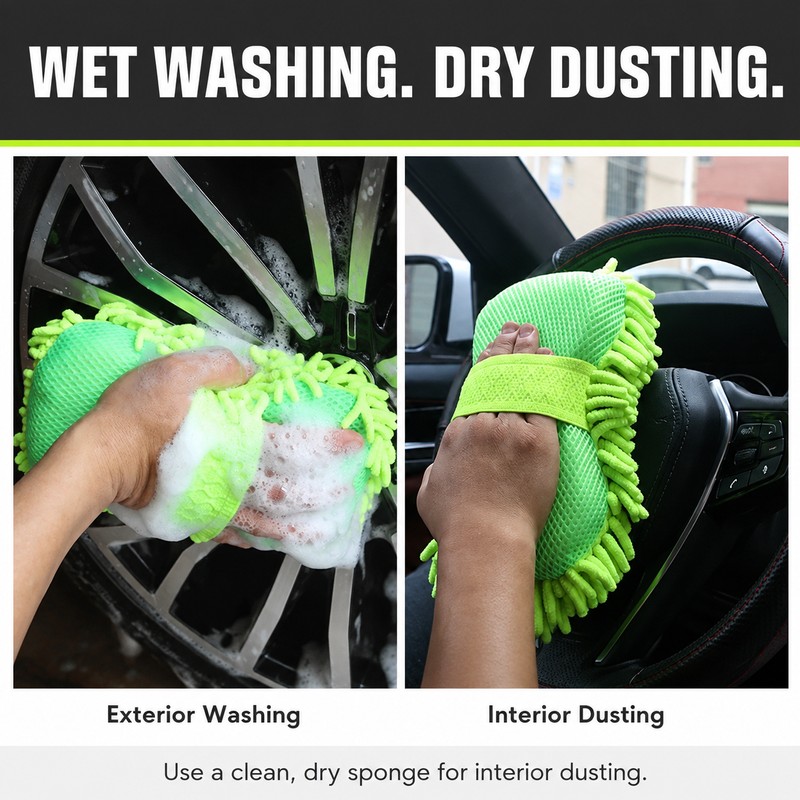 Microfiber Car Washer Sponge with Hand Strap, Chenille Wash Pad