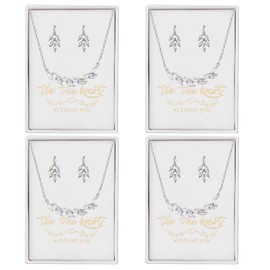 DHQH Bridesmaid Earrings Necklace Set Proposal Gifts Set for Women Leaf Pendant Necklace set of 4/6 Wedding Jewelry