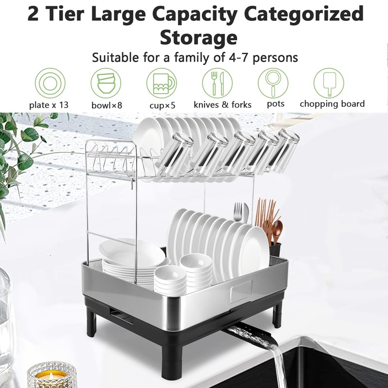 Gugxiom 2 Tier Dish Drying Rack, 304 Stainless Steel Dish