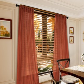 Terracotta Sheer Curtains 84 Inches Long - Boho Curtain for Bedroom Bohemian Semi Sheer Curtain Burnt Orange Burlap Light Flitering Rod Pocket Linen Curtain, Fall Autumn Decor for Living Room