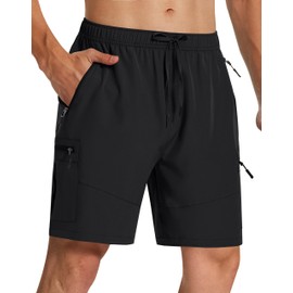 SERAMY Mens Hiking Cargo Shorts 7 Inch with Zipper Pockets Quick Dry Stretch Lightweight Drawstring for Outdoor Casual Fishing Black XL