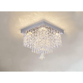 Dofyou Modern Flush Mount Ceiling Light Luxury Crystal Chandelier Lamp Square Shape Ceiling Light Fixture Width 9.84 Inch Height 11.8 Inch 4 Lights Chrome Color