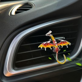 ORIESSE Dargon Air Vent Clips Car Air Freshener 2pcs Bling Yellow Dragon Car Accessories Enamel Fire Dragon Wyvern Vent Clips Refillable Car Essential Oil Outlet Diffuser Gothic Car Decor