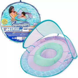 SwimWays Baby Spring Float Baby Pool Float with Canopy  UPF Protection Easy Carry NEW