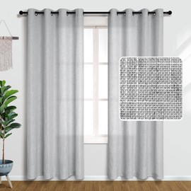 Cortinas de color gris claro de 84 pulgadas de longitud para sala de estar, juego de 2 paneles de lino grueso con ojales de filtrado de granja, cortin
