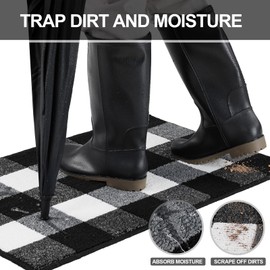 Buffalo Plaid Outdoor Rug, 24"x36" Non-Slip Rubber Backing Checkered Door Mat, Machine Washable Doormat Indoor for Front Porch Decor, Absorbent Low Profile Black and White Rug for Farmhouse Entryway