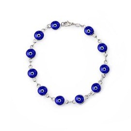 Savlano 925 Sterling Silver Glass Bead Evil Eye Bracelet - 7" inch Evil Eye Bracelet for Women Comes with Gift Box (CB)