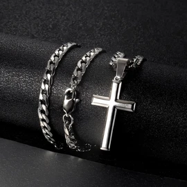 Jstyle 925 Silver Cross Necklace, Men's Cross, Stainless Steel Chain, Cross Pendant, Hypoallergenic, Handsome Fashion Jewelry, Sterling Silver, No Gemstone
