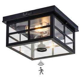 Vexagyle Outdoor Ceiling Light with Motion Sensor,2-Light Outdoor Ceiling Lights for Porch Flush Mount Motion Sensor,Dusk to Dawn Outdoor Light Fixture Ceiling Mount with Clear Glass for Porch,Garage
