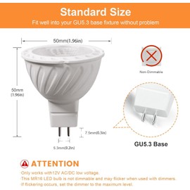 SSXBF MR16 LED Bulbs 5W 12V 50W Replacement,GU5.3 Bi-Pin Base,3000K Warm MR16 Spot Lights, Recessed, Tracking LightsNon-Dimmable, (Pack of 6)