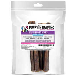 Puppy In Training Beef Collagen Sticks for Dogs, Bully Stick and Rawhide Alternative, All Natural, Teething Chew for Puppies, Low Odor, 6 in, 5 ct pack