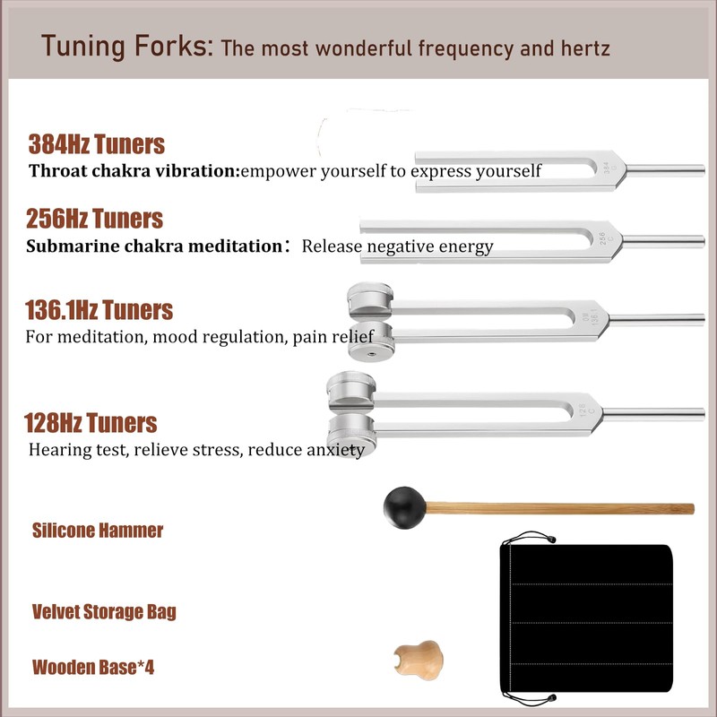 Edithown Tuning Forks, 4Pcs Tuning Fork Set OM136.1Hz, C128Hz, C256Hz,